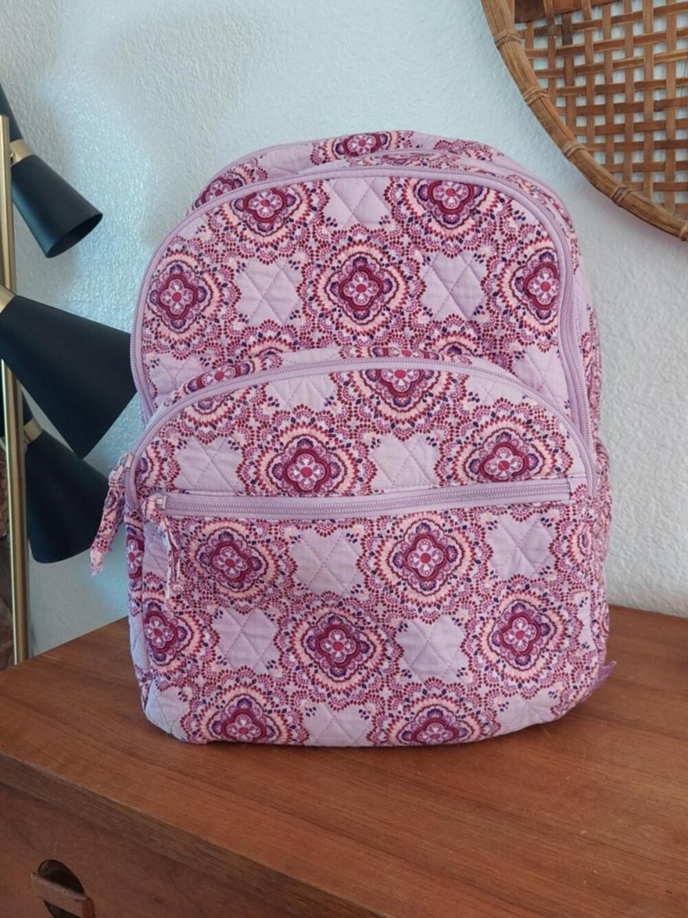 Vera Bradley Quilted Cotton Essential XL Backpack Lavender Medallion Purple Pais